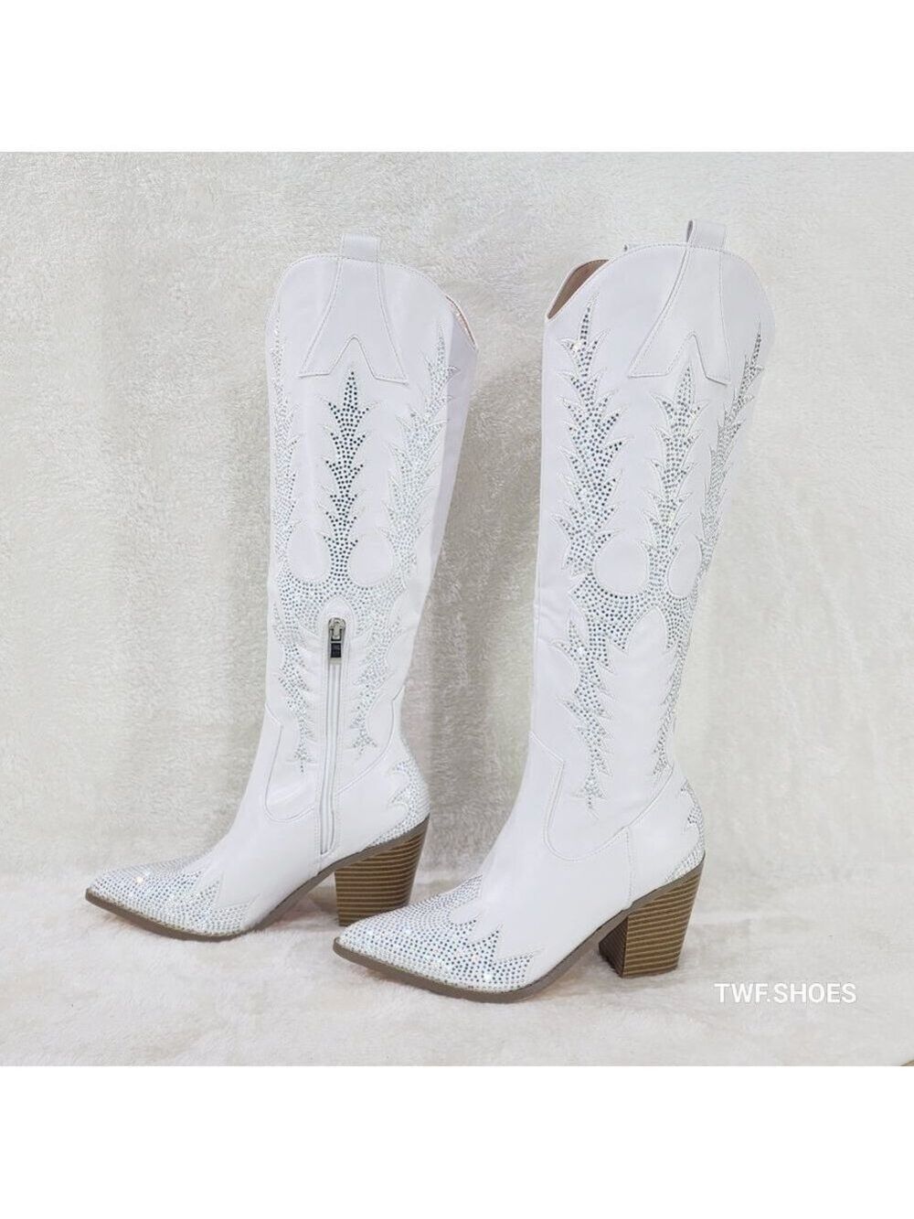 Rodeo Flash White Western Rhinestone Knee High Cowgirl Boots